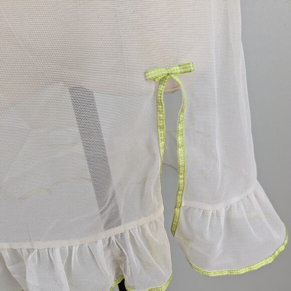 Y2K Sheer Slip Babydoll M Cream Green Vintage Floral Lace Fairy Dainty Nightgown - Picture 4 of 13